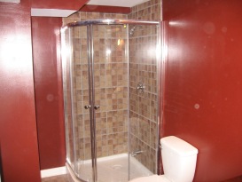 Stand up Glass shower with tiles and toilet